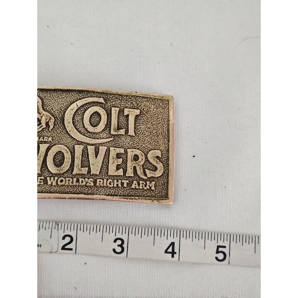 Vintage Bergamot Brass Works Colt Revolvers Worlds Right Arm Brass Belt Buckle - Picture 5 of 6